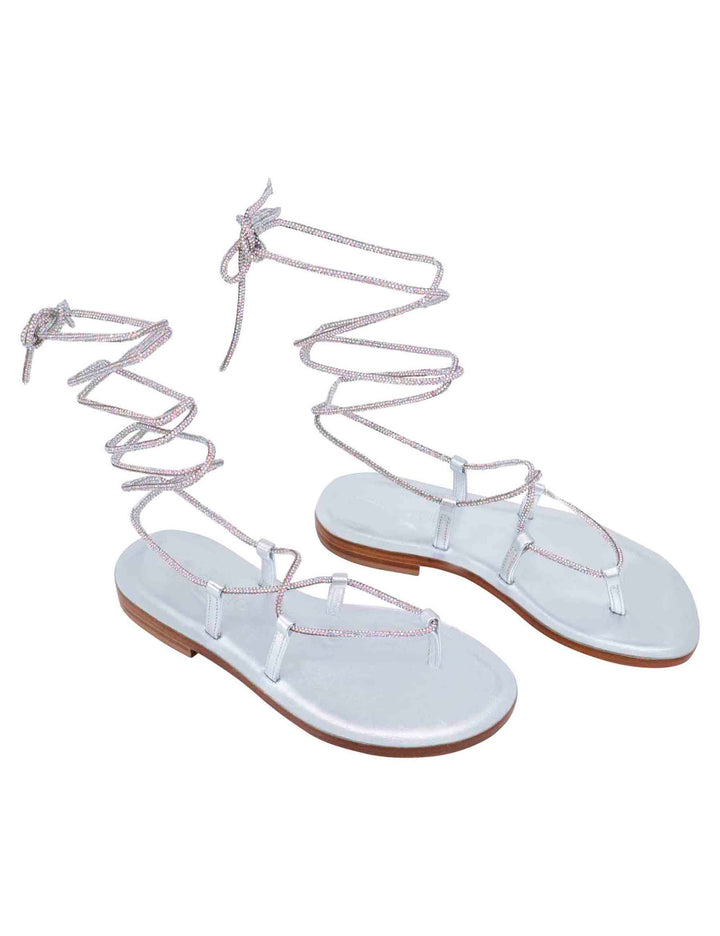 Spatarella Sandali flat infradito donna in strass argento con lacci alla schiava Online