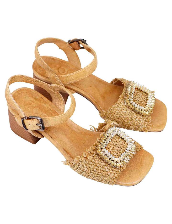 Spatarella Sandali donna in rafia naturale con strass e cinturino alla caviglia Outlet
