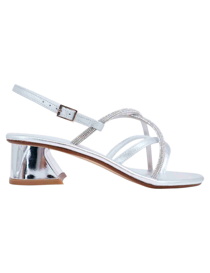 Spatarella Sandali slingback donna in strass argento con tacco gioiello In Vendita