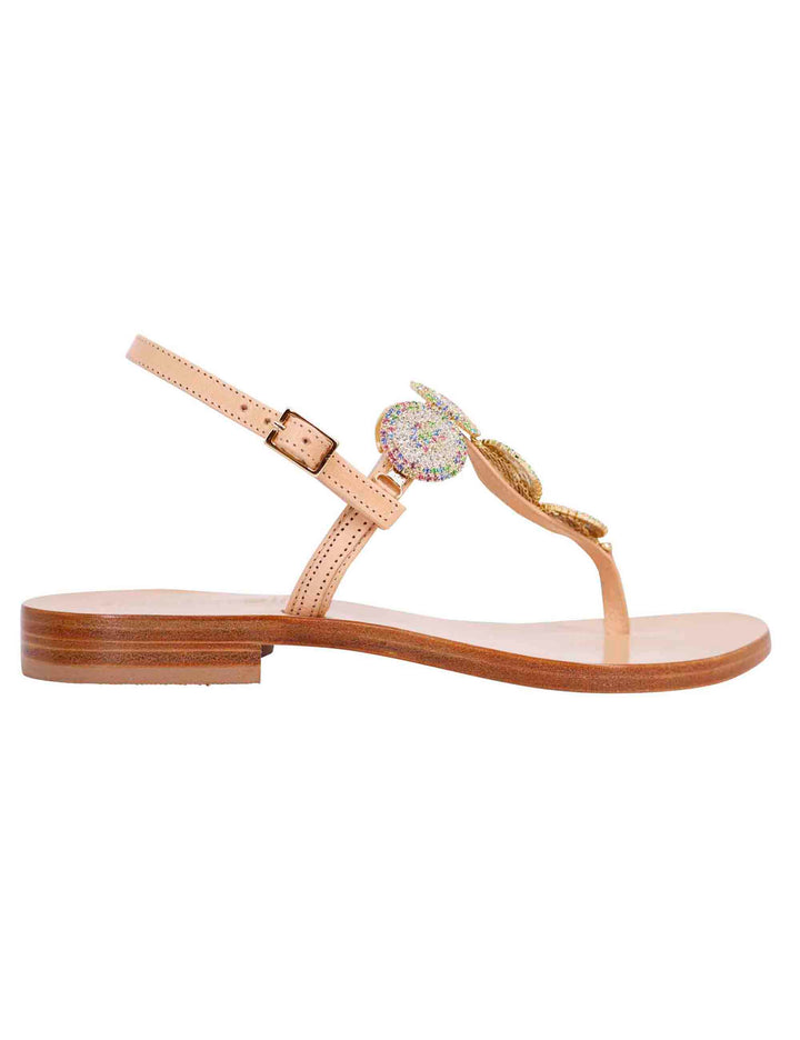 Spatarella Sandali flat slingback donna in pelle naturale con gioiello e suola in cuoio Saldi