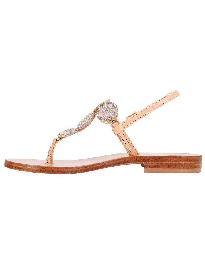 Spatarella Sandali flat slingback donna in pelle naturale con gioiello e suola in cuoio Saldi