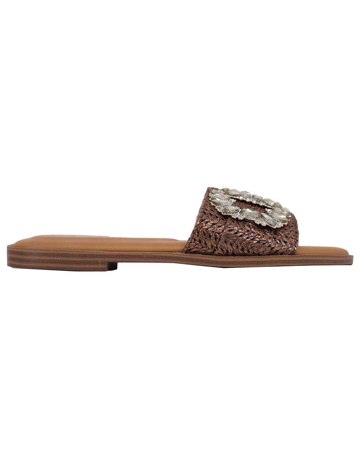 Spatarella Sandali flat donna in tessuto bronzo con fibbia in strass Offerte