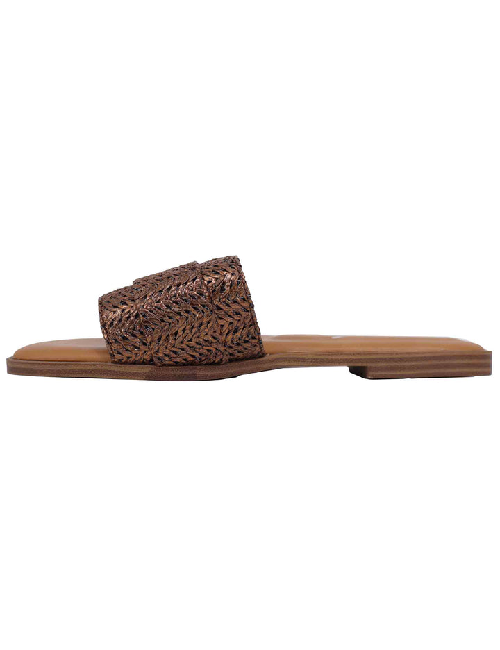 Spatarella Sandali flat donna in tessuto bronzo con fibbia in strass Offerte