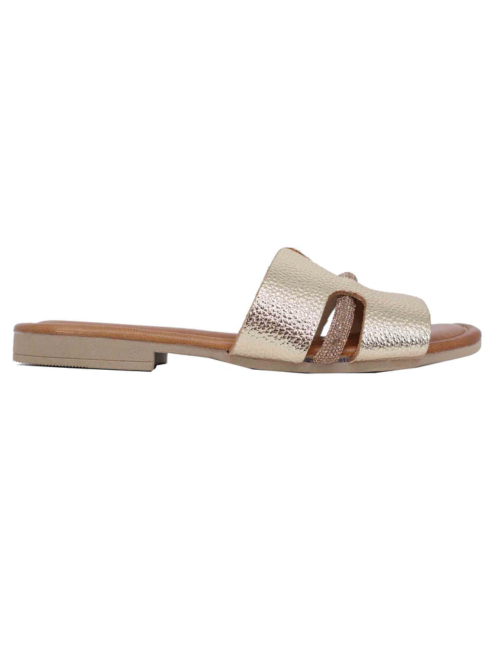 Spatarella Sandali flat donna in pelle laminata platino con stass Hotsell
