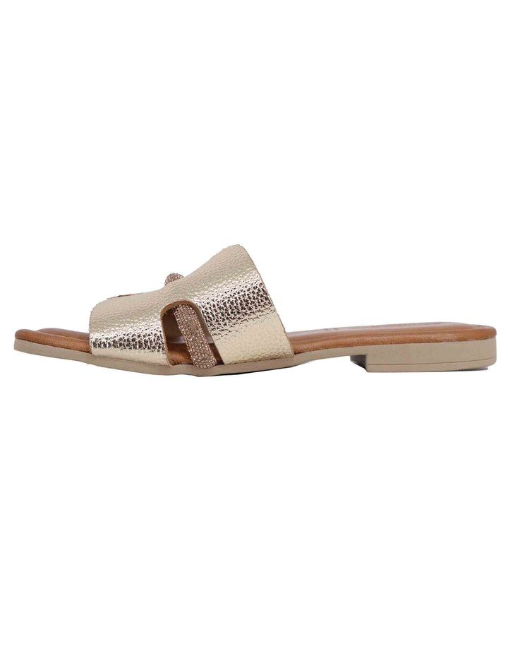 Spatarella Sandali flat donna in pelle laminata platino con stass Hotsell
