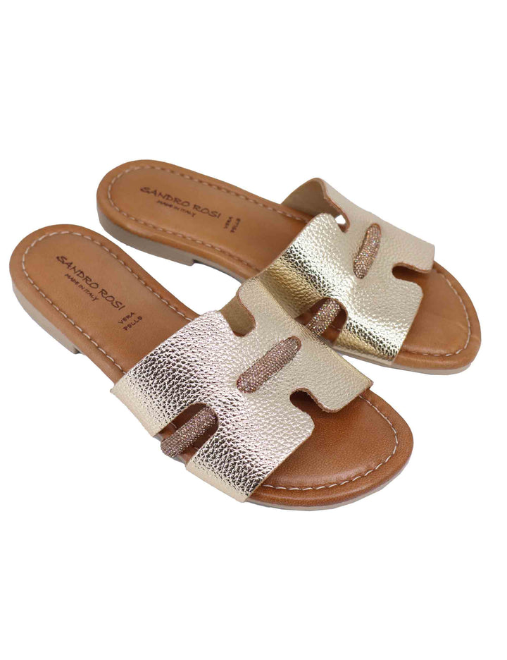 Spatarella Sandali flat donna in pelle laminata platino con stass Hotsell