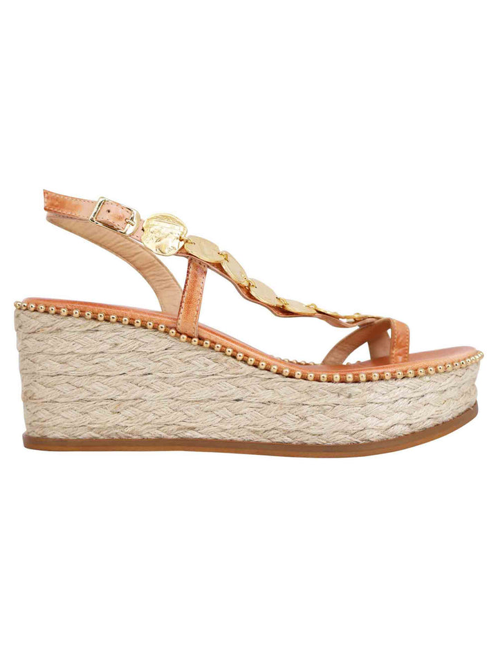 Spatarella Sandali infradito donna in pelle naturale con accessori oro e zeppa in corda Vendite Flash