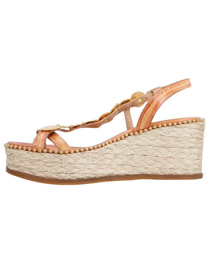 Spatarella Sandali infradito donna in pelle naturale con accessori oro e zeppa in corda Vendite Flash