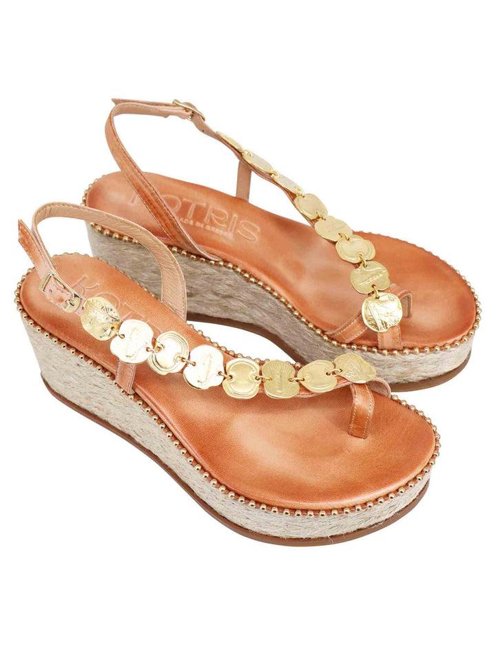 Spatarella Sandali infradito donna in pelle naturale con accessori oro e zeppa in corda Vendite Flash