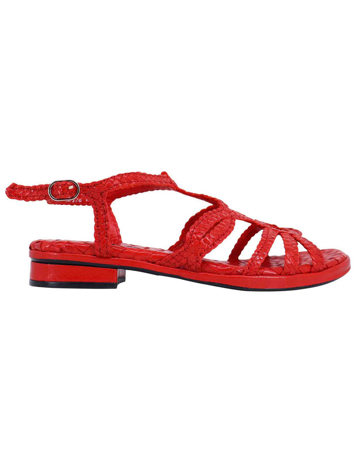 Spatarella Sandali slingback donna in pelle intrecciata rossa con tacco basso Affare Del Giorno