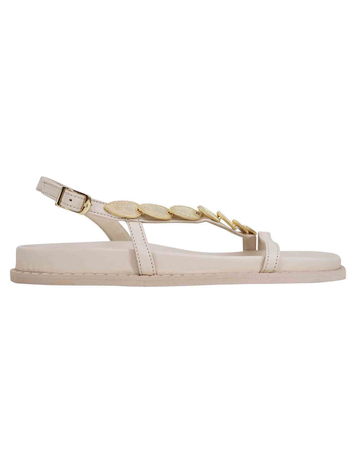 Spatarella Sandali infradito donna slingback in pelle off white con foglie d'oro Prezzo Ridotto