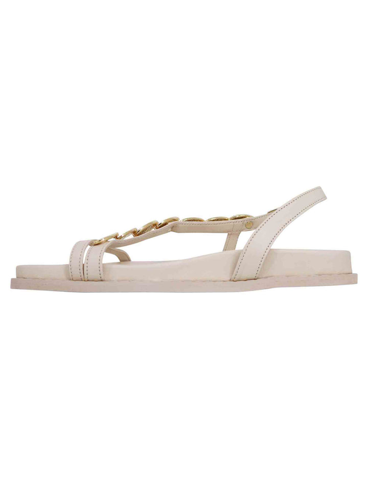 Spatarella Sandali infradito donna slingback in pelle off white con foglie d'oro Prezzo Ridotto