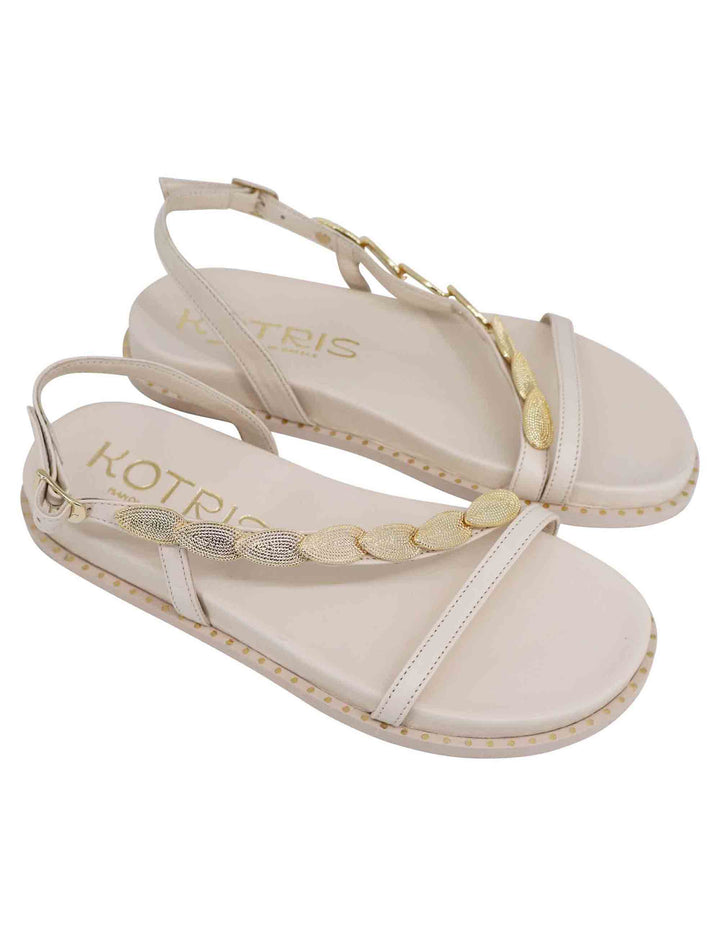 Spatarella Sandali infradito donna slingback in pelle off white con foglie d'oro Prezzo Ridotto