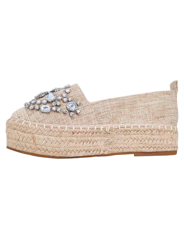 Spatarella Espadrillas donna in tessuto beige con strass e suola alta in corda Novità