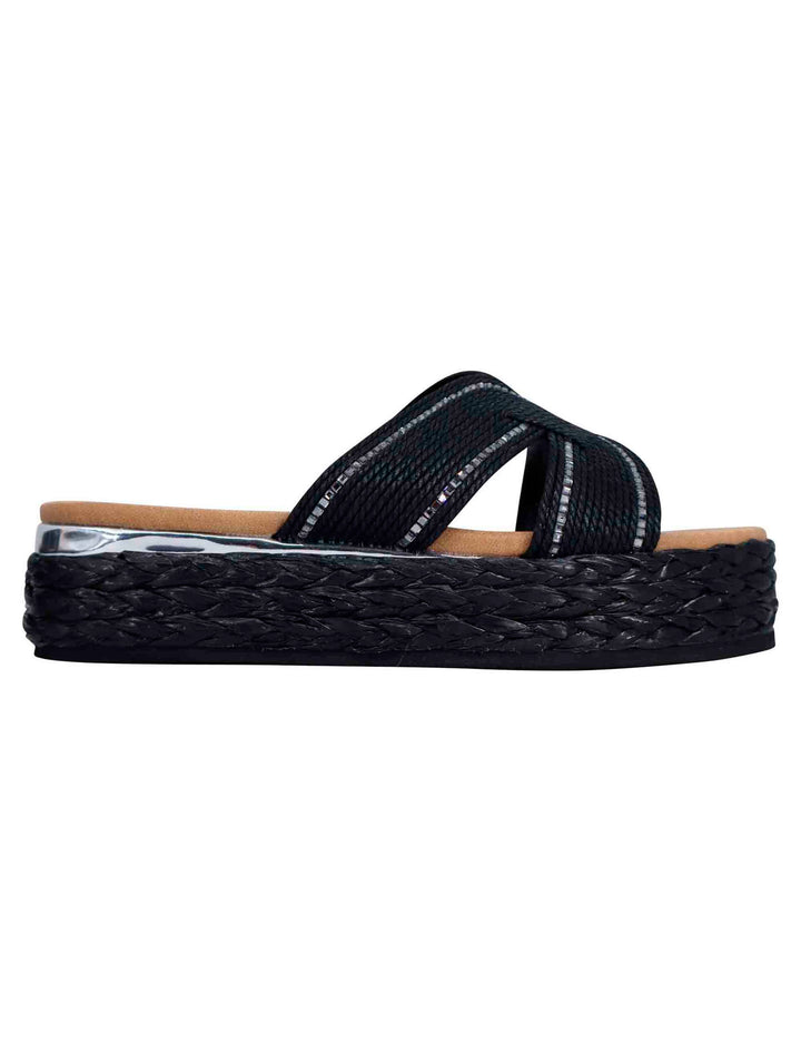 Spatarella Sandali donna in corda nera con rifiniture in argento Offerta