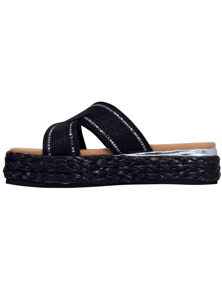 Spatarella Sandali donna in corda nera con rifiniture in argento Offerta