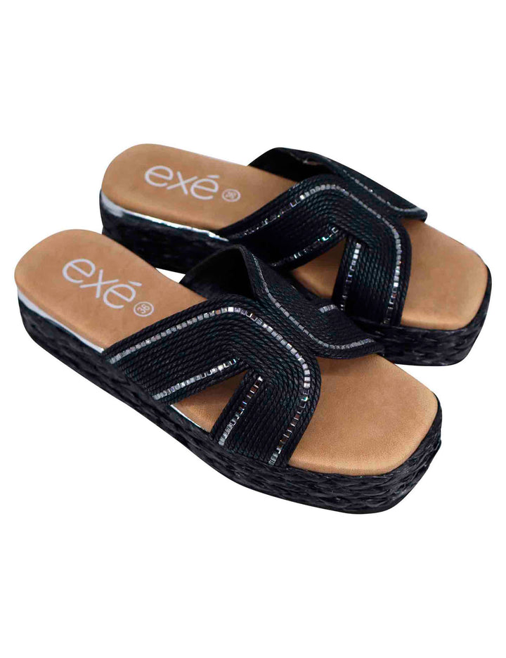 Spatarella Sandali donna in corda nera con rifiniture in argento Offerta
