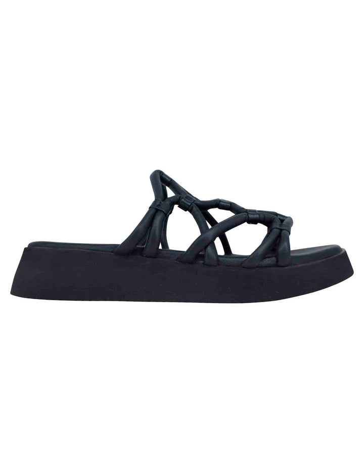 Spatarella Sandali donna in pelle nera con zeppa in gomma Online