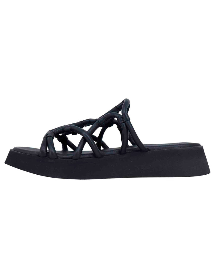 Spatarella Sandali donna in pelle nera con zeppa in gomma Online