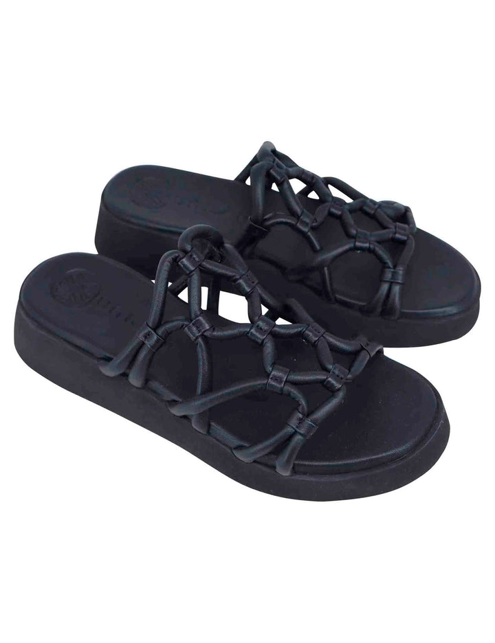 Spatarella Sandali donna in pelle nera con zeppa in gomma Online