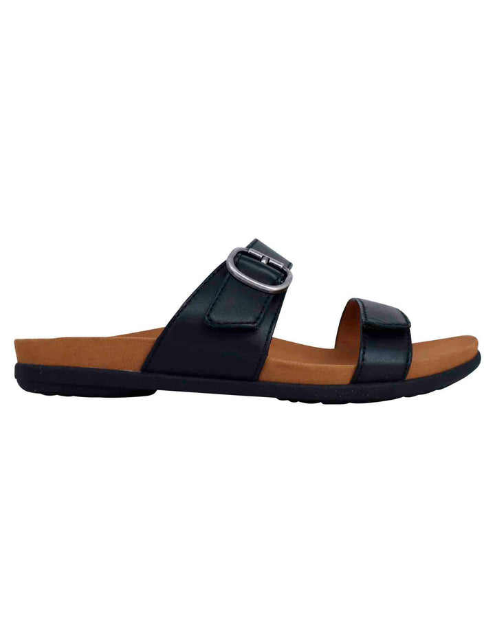 Spatarella Sandali bassi donna in pelle nera con fibbia laterale In Vendita