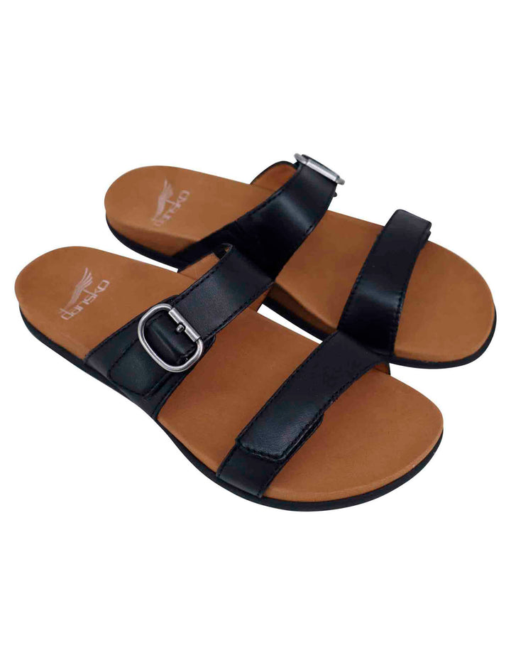 Spatarella Sandali bassi donna in pelle nera con fibbia laterale In Vendita