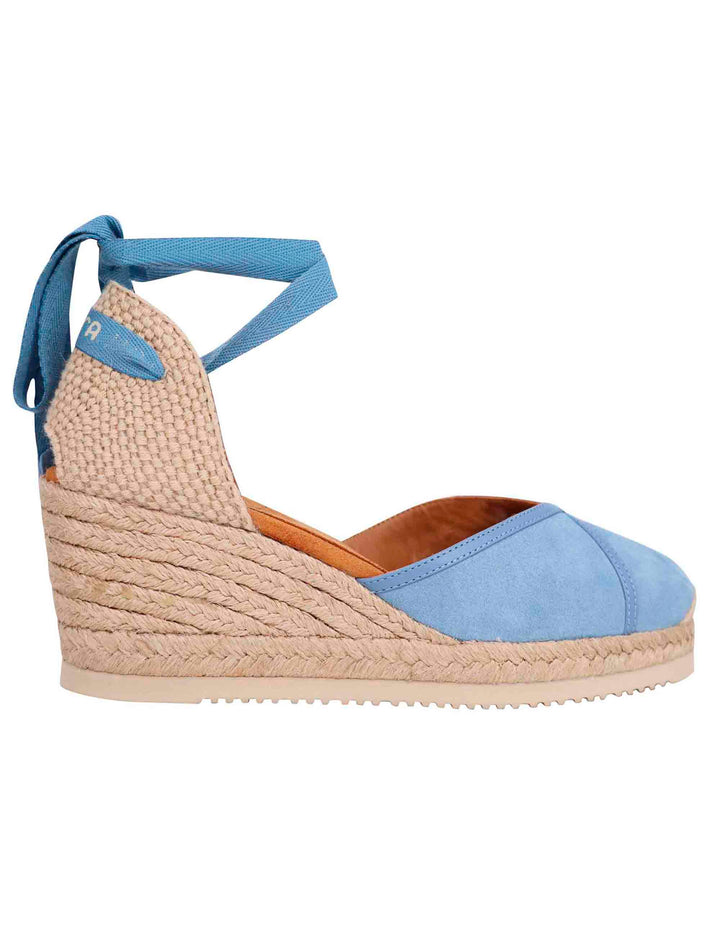 Spatarella Sandali espadrillas donna in camoscio celeste con zeppa in corda Offerte