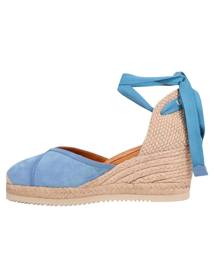 Spatarella Sandali espadrillas donna in camoscio celeste con zeppa in corda Offerte