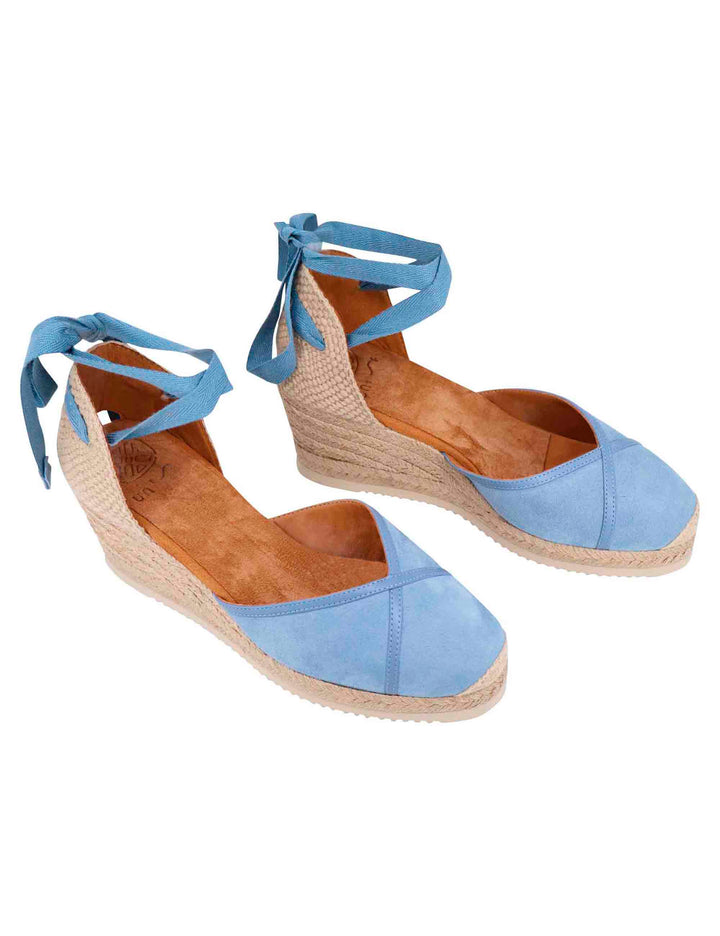 Spatarella Sandali espadrillas donna in camoscio celeste con zeppa in corda Offerte