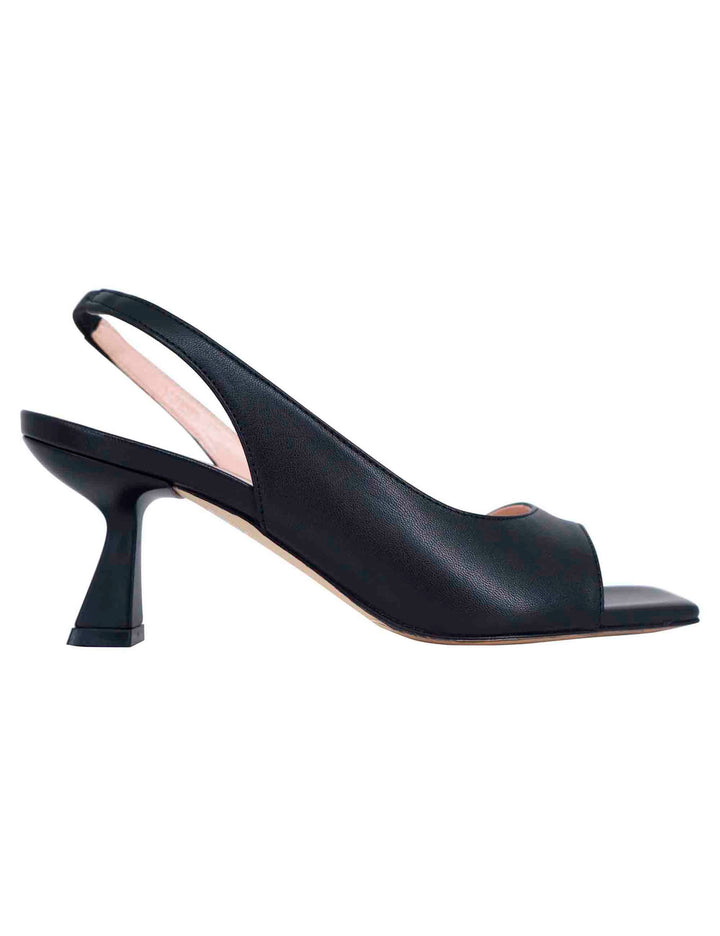 Spatarella Sandali slingback donna in pelle nera con punta quadra Vendita Economica