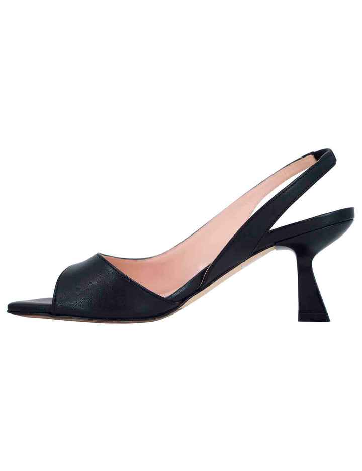 Spatarella Sandali slingback donna in pelle nera con punta quadra Vendita Economica