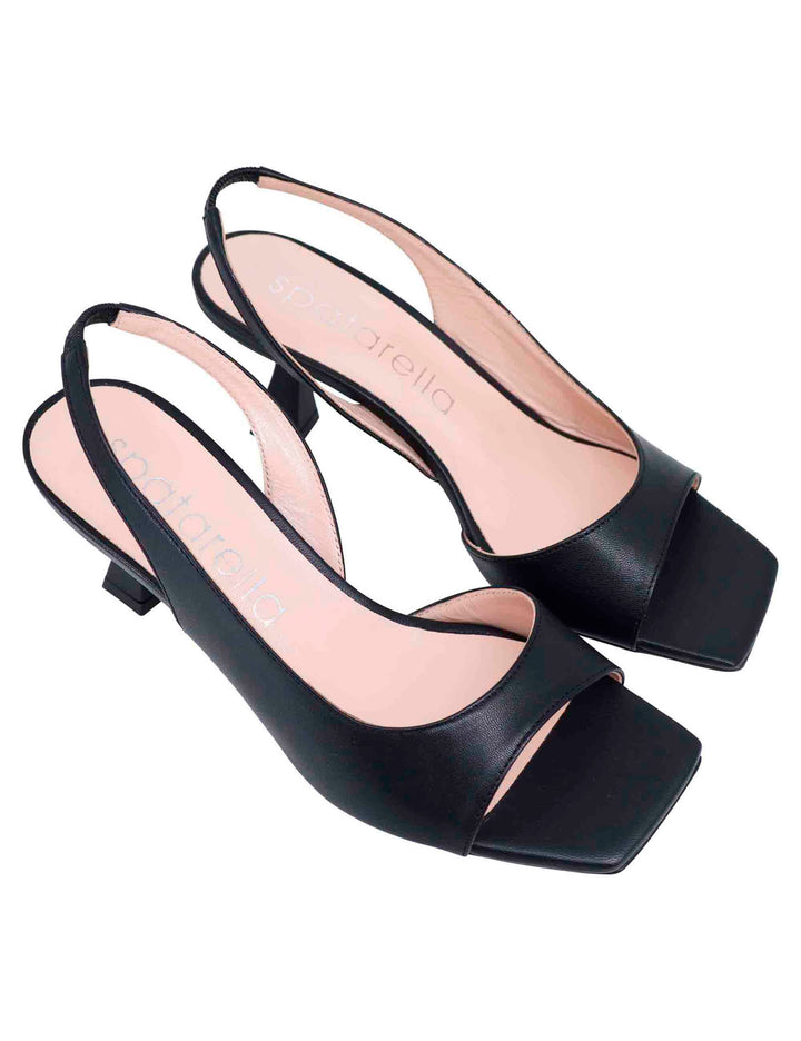 Spatarella Sandali slingback donna in pelle nera con punta quadra Vendita Economica