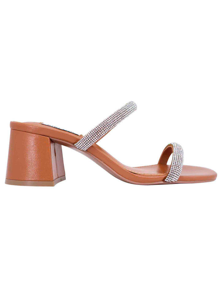Spatarella Sandali donna in pelle cuoio con fascette in strass e punta tonda Heather Vendite Flash