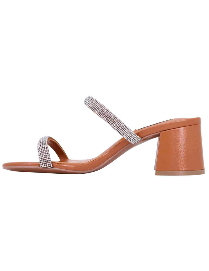 Spatarella Sandali donna in pelle cuoio con fascette in strass e punta tonda Heather Vendite Flash