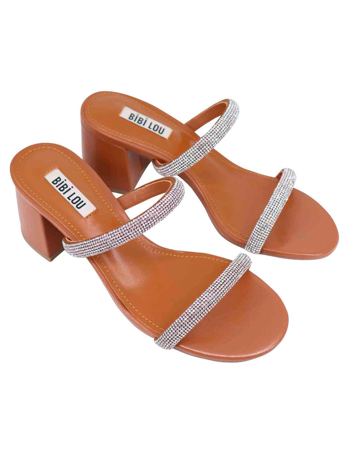 Spatarella Sandali donna in pelle cuoio con fascette in strass e punta tonda Heather Vendite Flash
