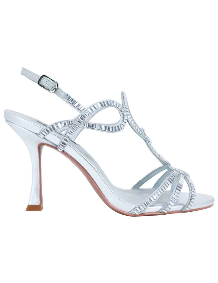 Spatarella Sandali slingback gioiello donna in strass argento con tacco alto Iris In Saldo