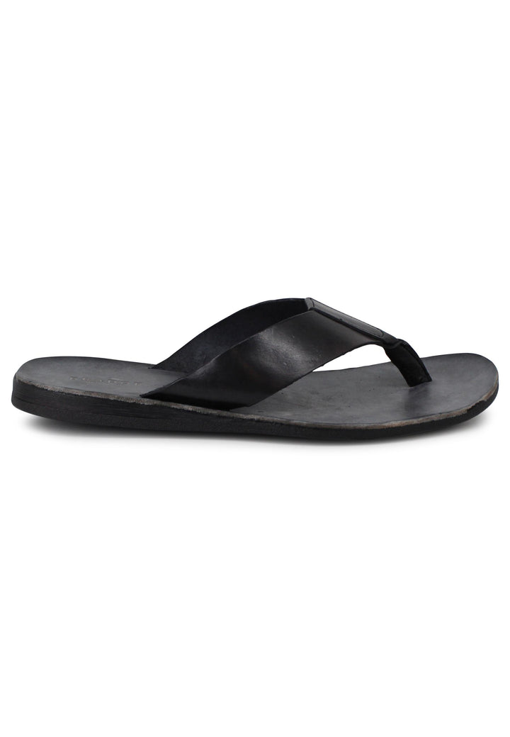 Spatarella Sandali infradito uomo in pelle nera con suola in gomma Moda