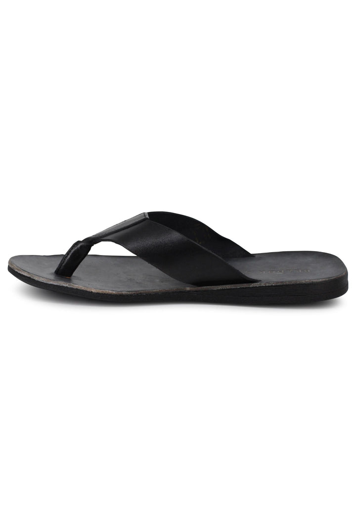 Spatarella Sandali infradito uomo in pelle nera con suola in gomma Moda