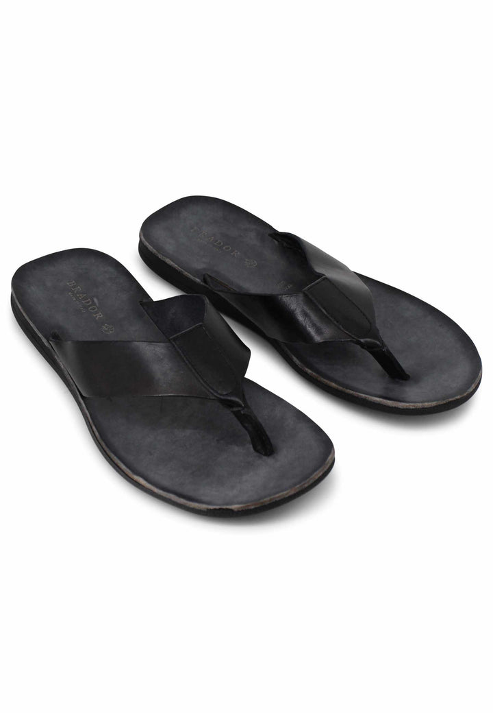 Spatarella Sandali infradito uomo in pelle nera con suola in gomma Moda