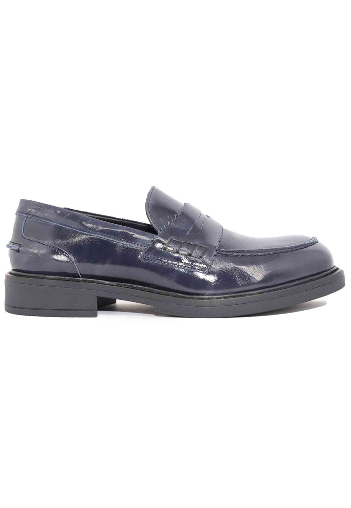 Spatarella Mocassini donna in pelle lucida blu con suola in gomma Spedizione Gratuita