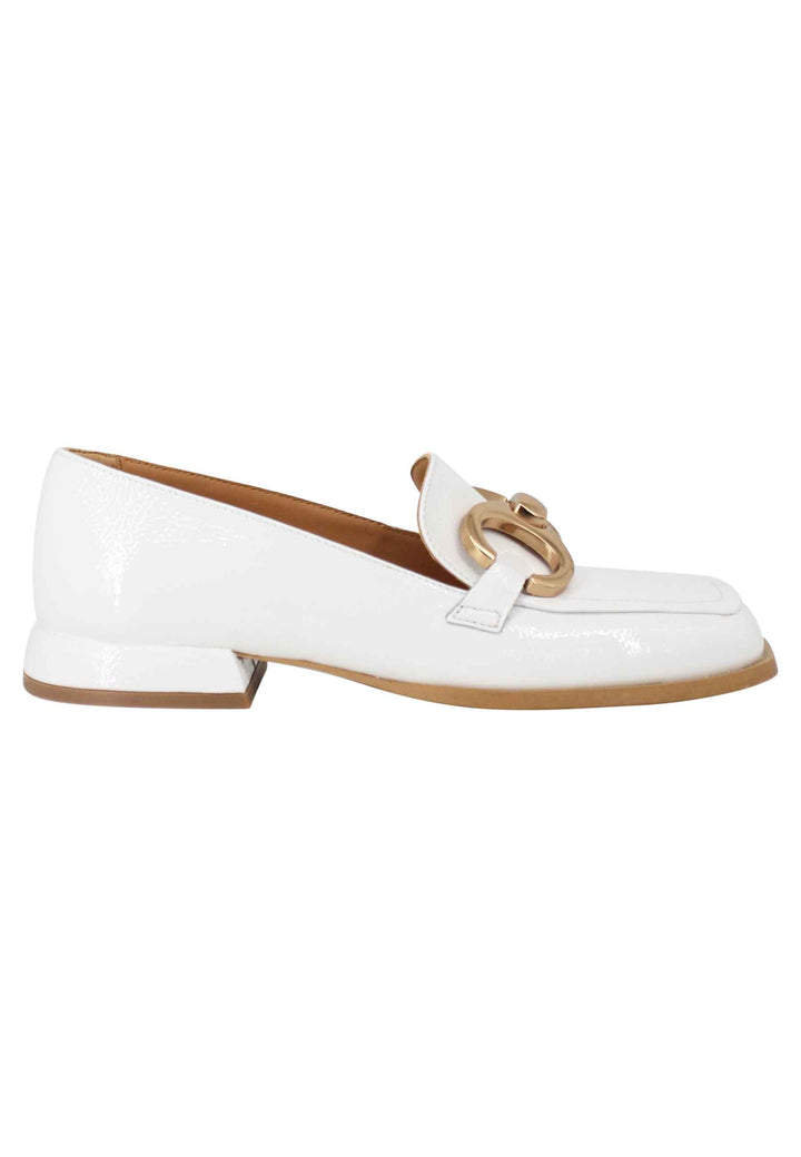 Spatarella Mocassini donna Poppi Chal in naplak off white con morsetto in oro satinato Soddisfazione Garantita