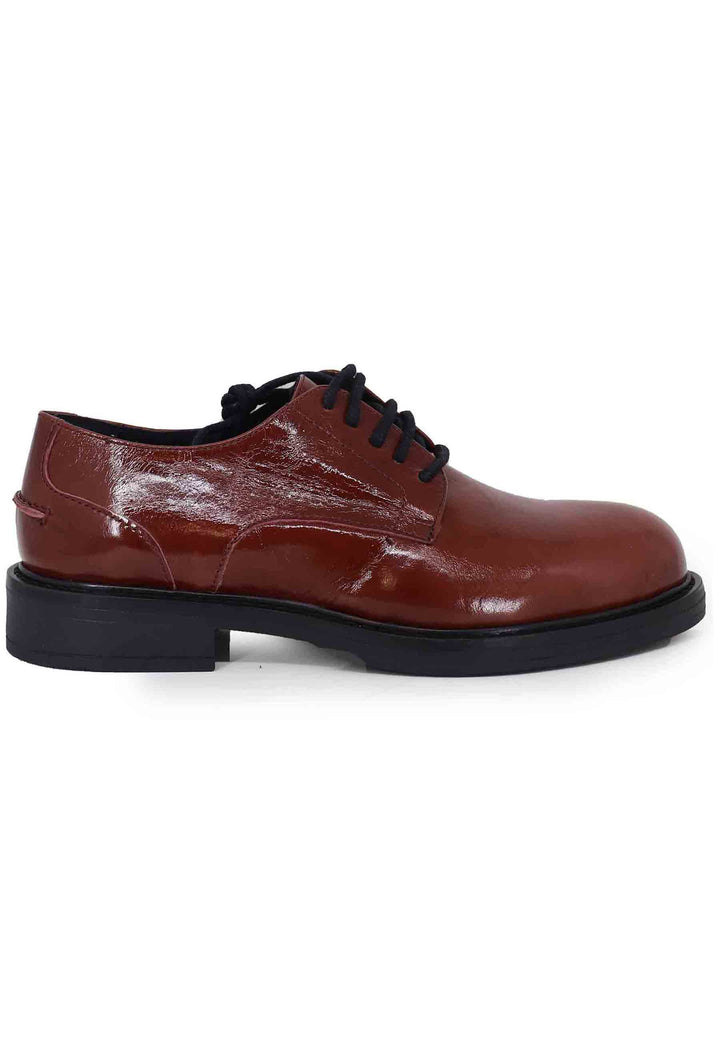 Spatarella Stringate donna in pelle naplack bordeaux con suola in gomma e tacco basso Affare Del Giorno