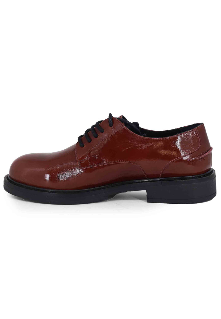 Spatarella Stringate donna in pelle naplack bordeaux con suola in gomma e tacco basso Affare Del Giorno