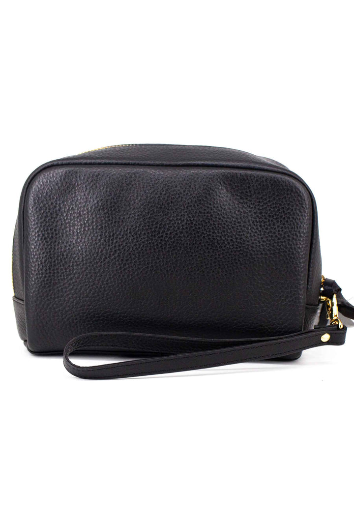 Spatarella Borsello uomo in pelle nera con zip oro e bracciale in pelle Sottocosto