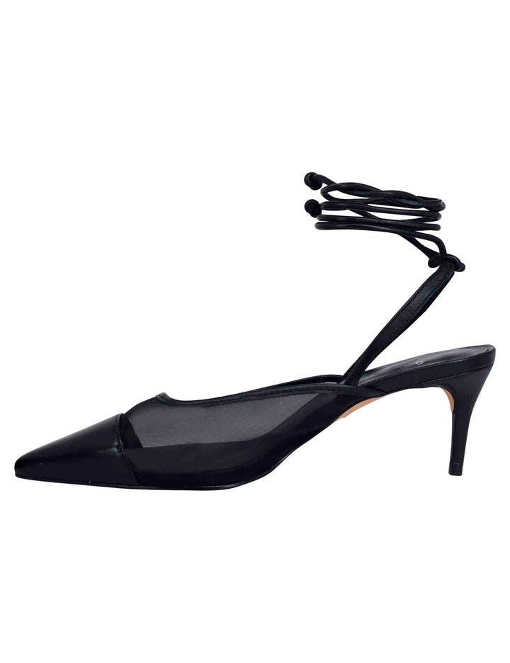 Spatarella Decollete slingback donna in rete e pelle nera con punta a punta e laccetti removibili Italia