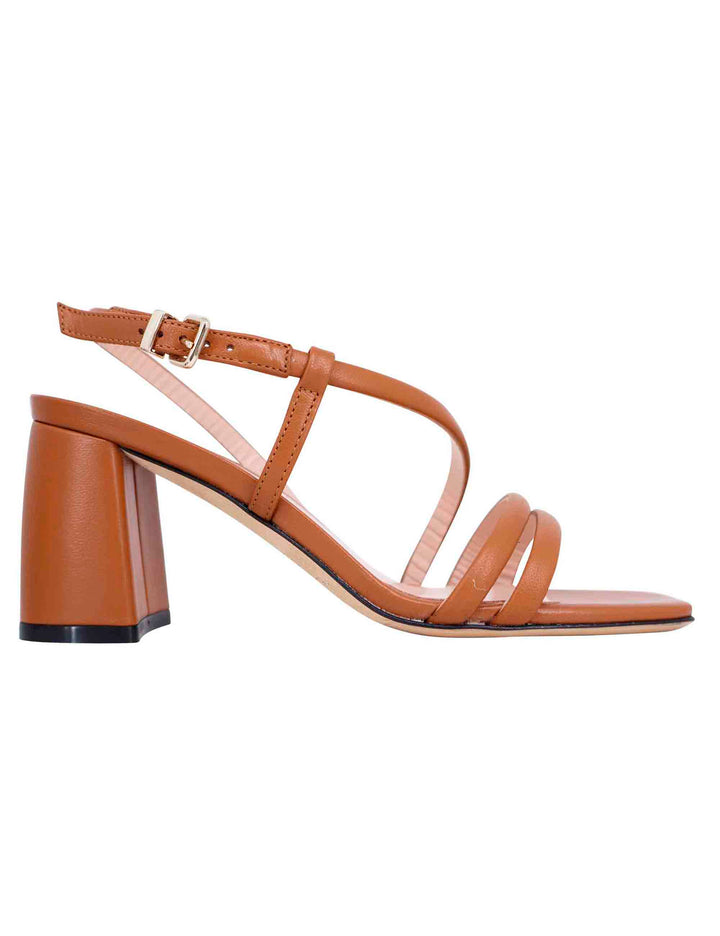 Spatarella Sandali slingback donna in pelle cuoio con tacco grosso e punta quadra 2025