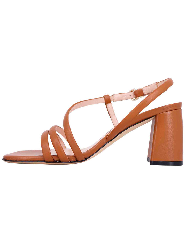Spatarella Sandali slingback donna in pelle cuoio con tacco grosso e punta quadra 2025