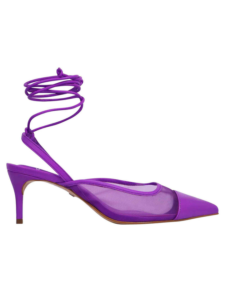 Spatarella Decollete slingback donna in rete e pelle viola con punta a punta e laccetti removibili Qualità