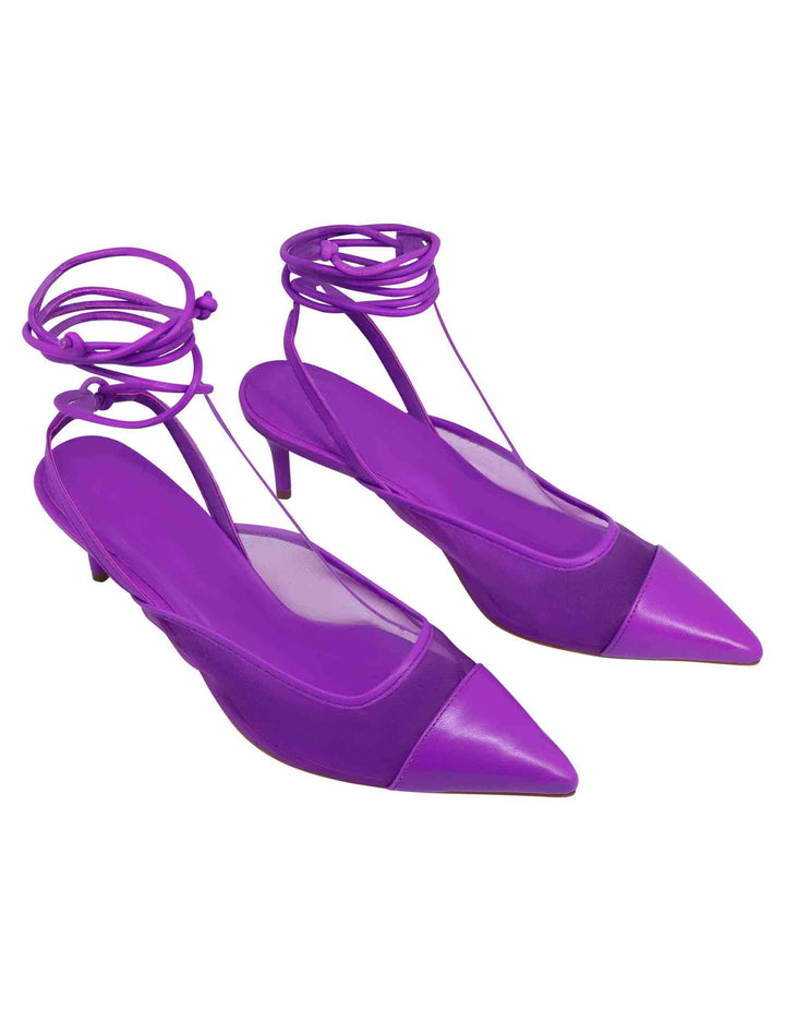 Spatarella Decollete slingback donna in rete e pelle viola con punta a punta e laccetti removibili Qualità