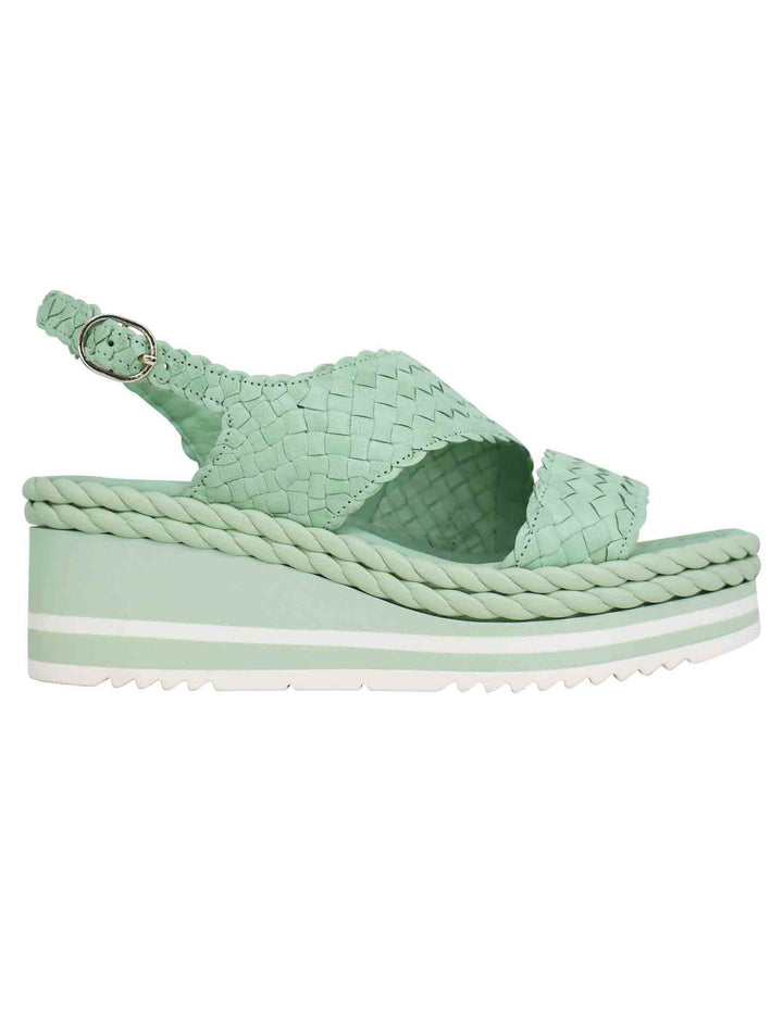 Spatarella Sandali donna in pelle intrecciata verde con zeppa in gomma Qualità Garantita
